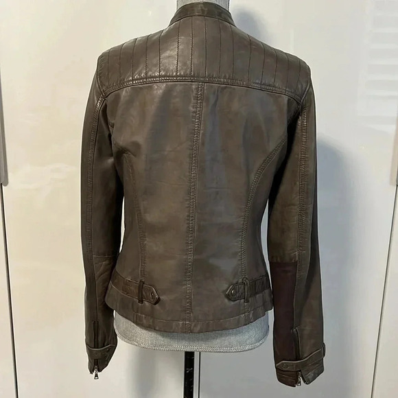 DANIER Taupe Brown Genuine Leather Moto Jacket Like New, Size S - Picture 5 of 13
